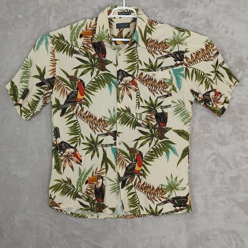Van Heusen Men's Short Sleeve Size Large Tropical Hawaiian Aloha Shirt Rayon